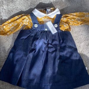 JACADI! Nwt two piece denim jumper and blouse 6m